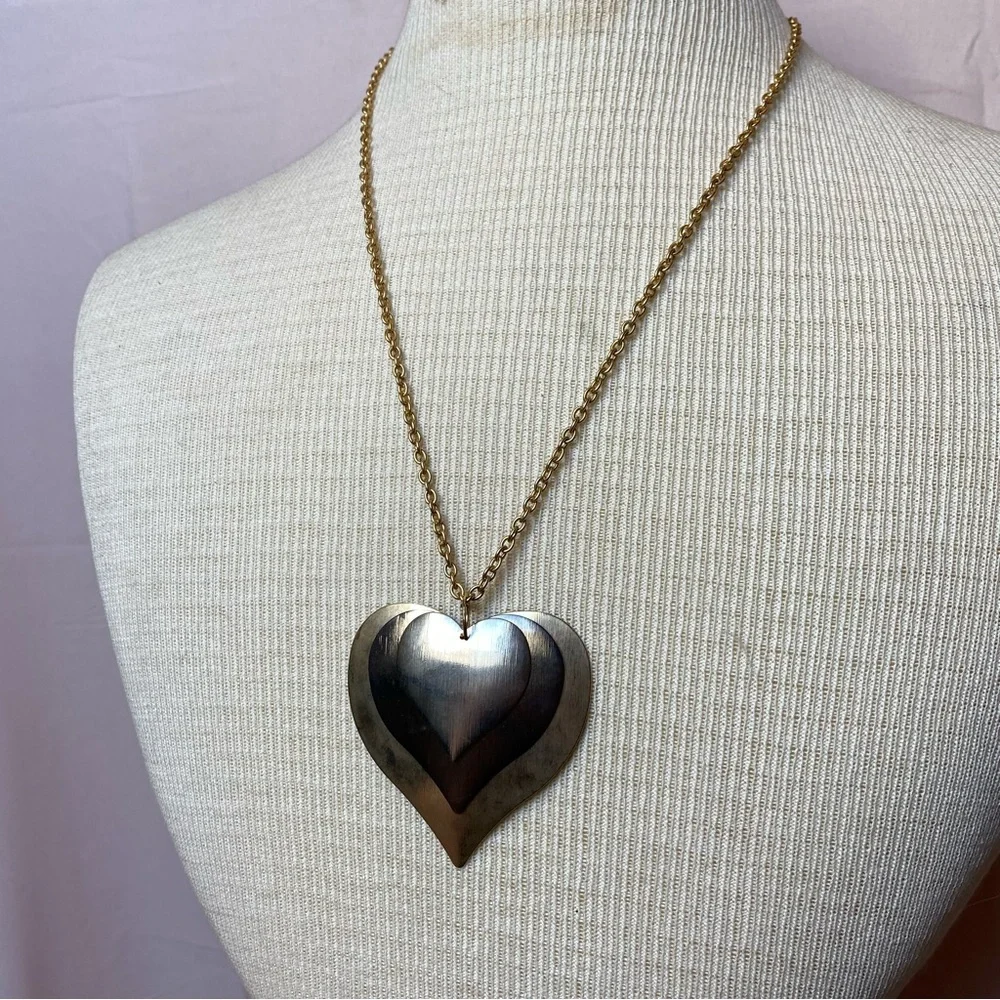 Mixed Metal Layered Heart Necklace Adjustable Gold Chain